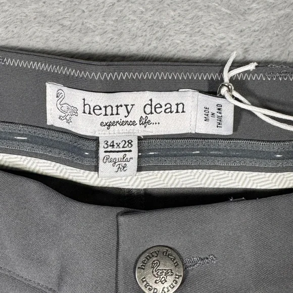 Henry Dean Pants Mens 34x28 Gray Polyester Chino Regular Fit 5 Pocket Casual